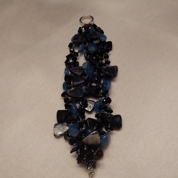 Multi-Strand Blue Agate and Silver Bracelet - Picture 4 of 10